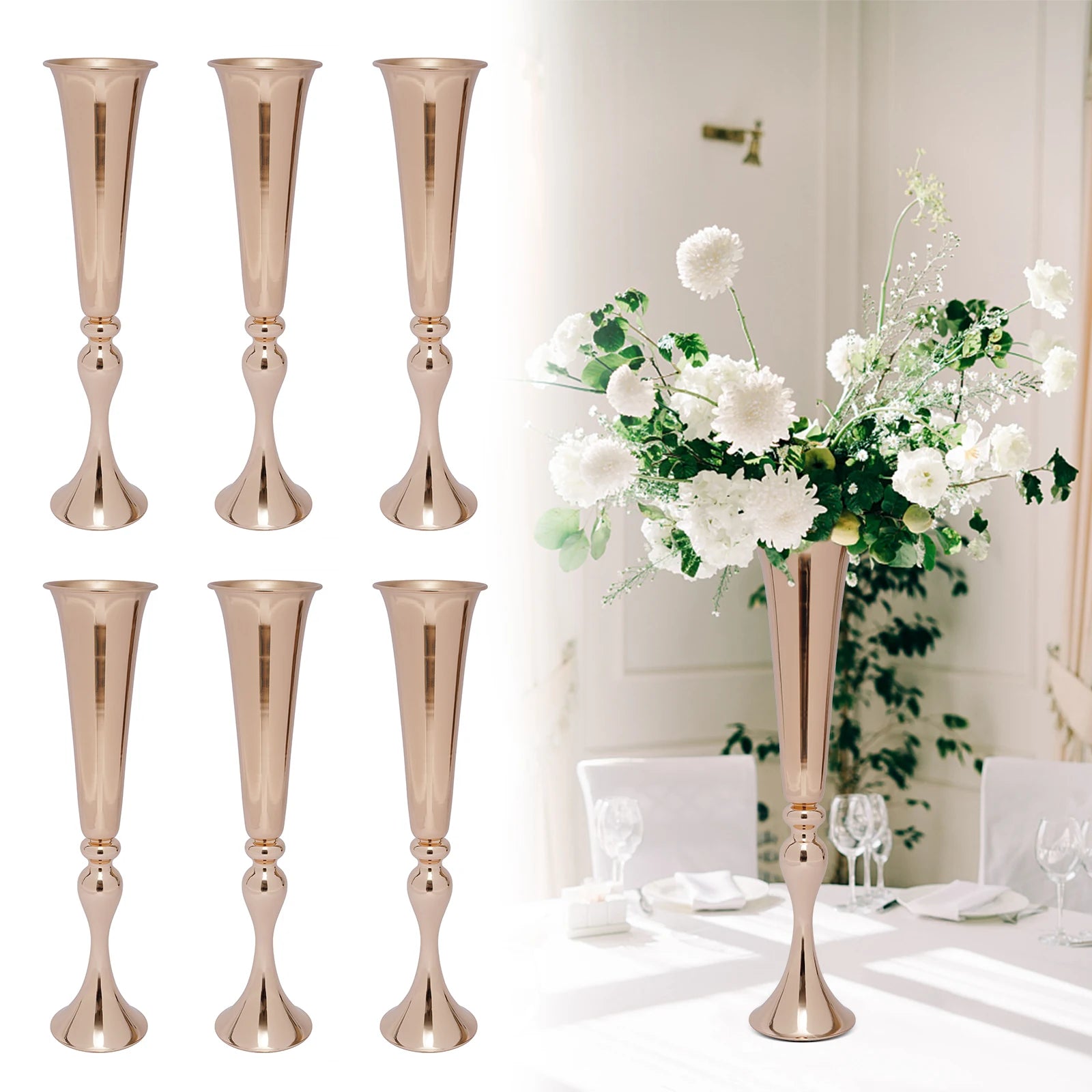 Trumpet Vases Desktop Flower Holder - 6PCS Gold Luxury Centerpiece