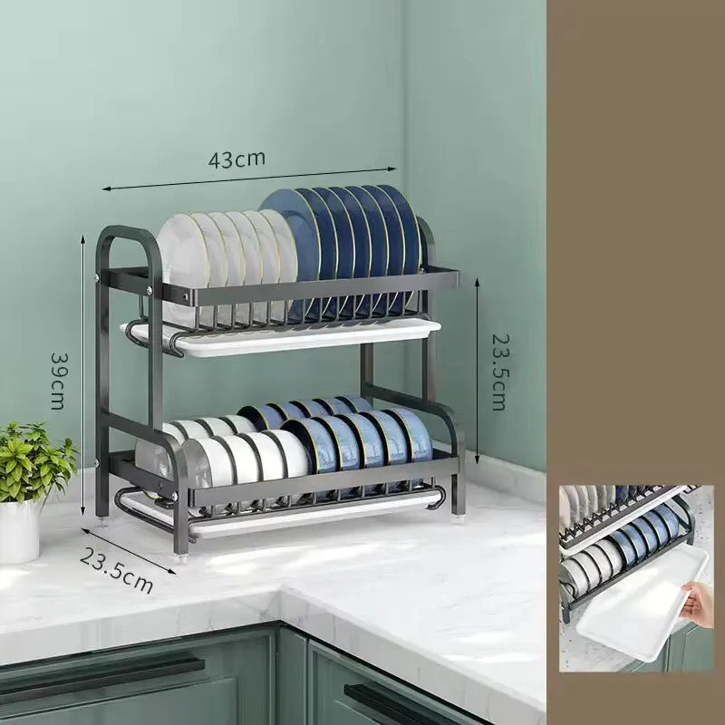 Adjustable Dish Drying Rack with Drainboard & Cutlery Holder