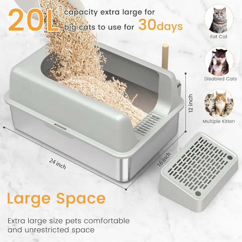 Stainless Steel XL Cat Litter Box with Lid