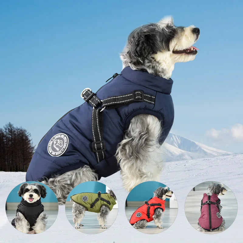 Winter Warm Dog Jacket Waterproof Pet Coat with Harness