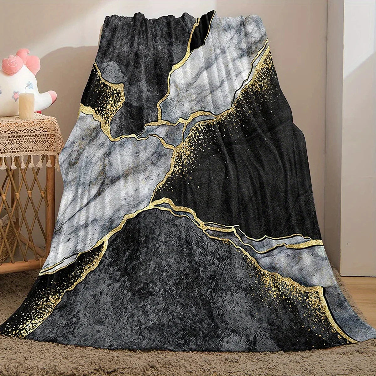 Black & Golden Yellow Marble Throw Blanket - Ultra Soft Fleece