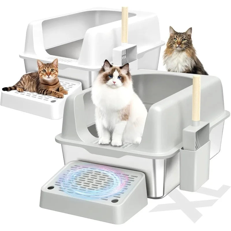 Stainless Steel XL Cat Litter Box with Lid