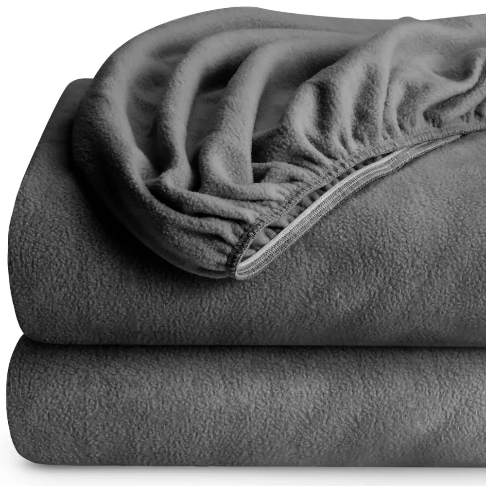 Plush Polar Fleece Bedspread Full Set – King Gray, 2 Pack Fitted Sheets