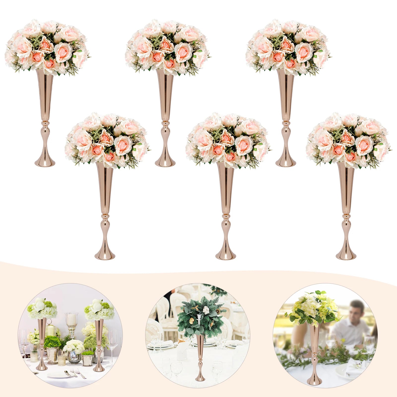 Trumpet Vases Desktop Flower Holder - 6PCS Gold Luxury Centerpiece