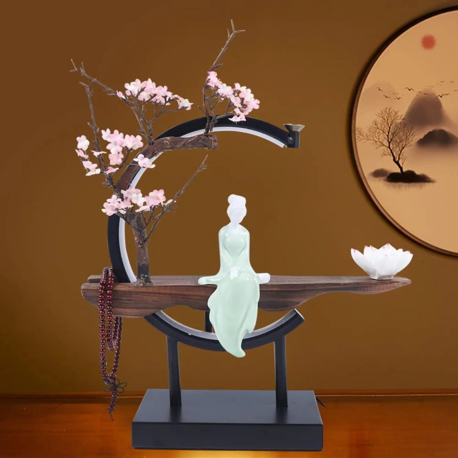 Backflow Incense Holder with LED Light – Chinese Style Ceramic Burner