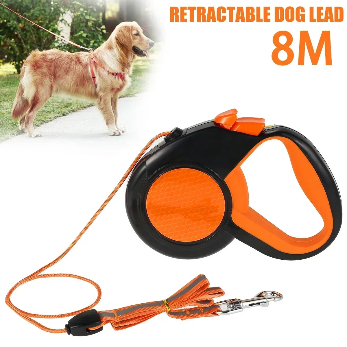 8M Heavy Duty Retractable Dog Leash with Reflective Tape