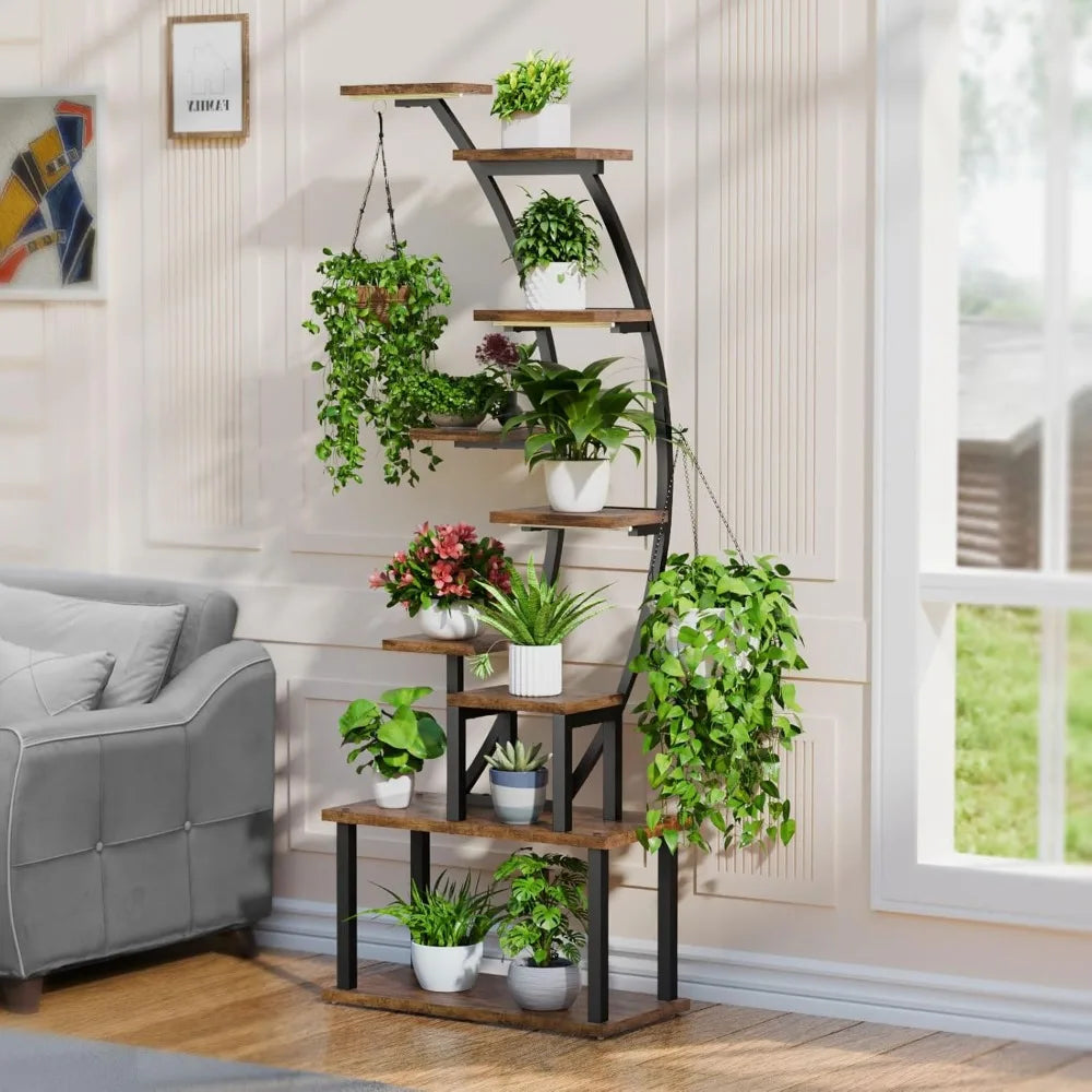 9-Tier Indoor Plant Stand with Grow Lights, 63" Tall Metal Shelf for Large Plants