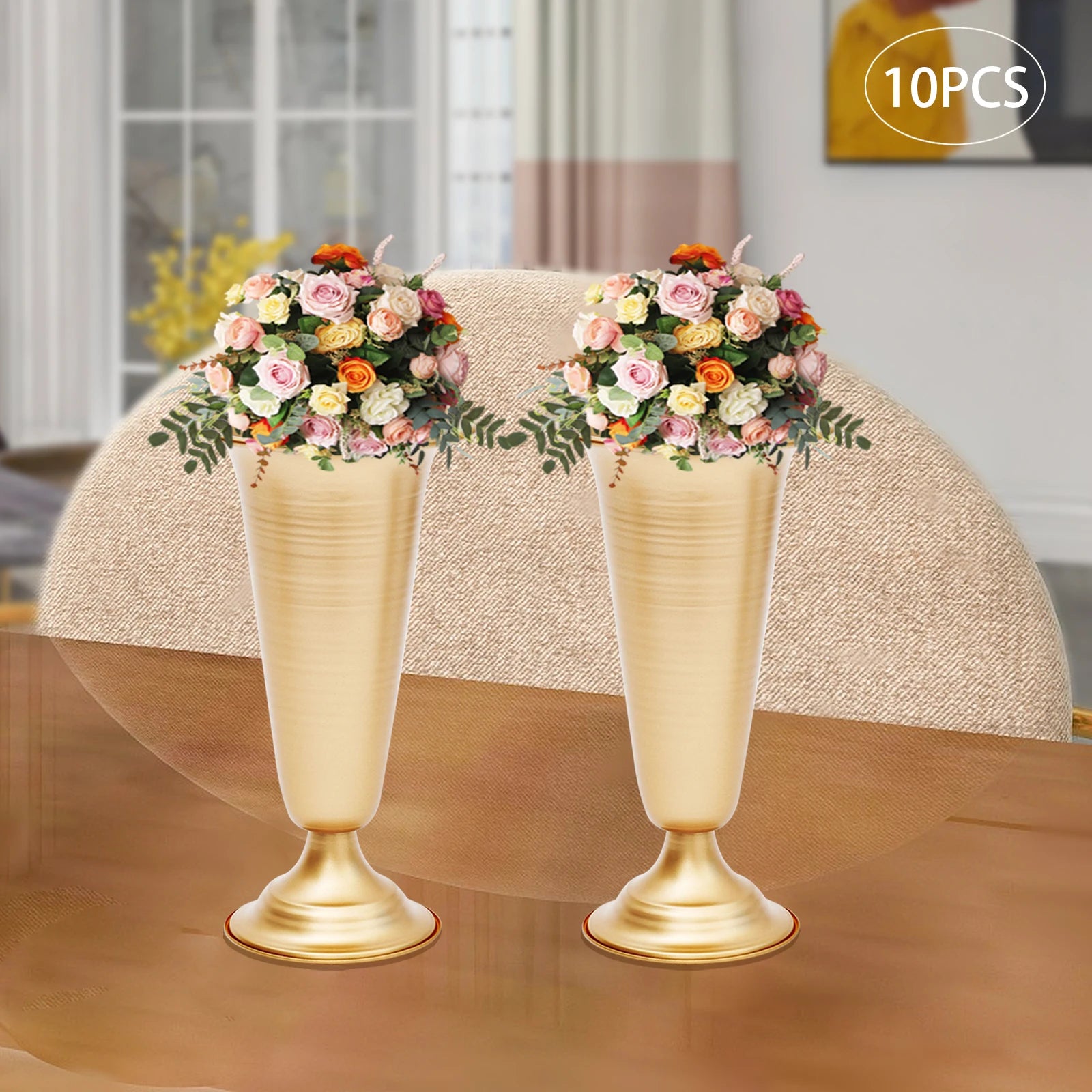 10 Pcs 9.8" Elegant Metal Trumpet Vases