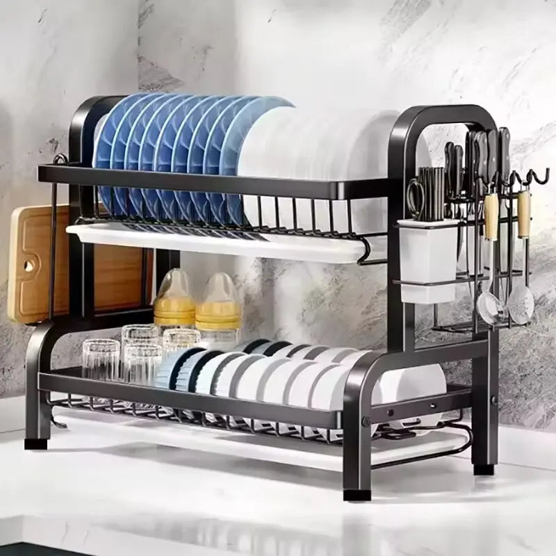 Adjustable Dish Drying Rack with Drainboard & Cutlery Holder