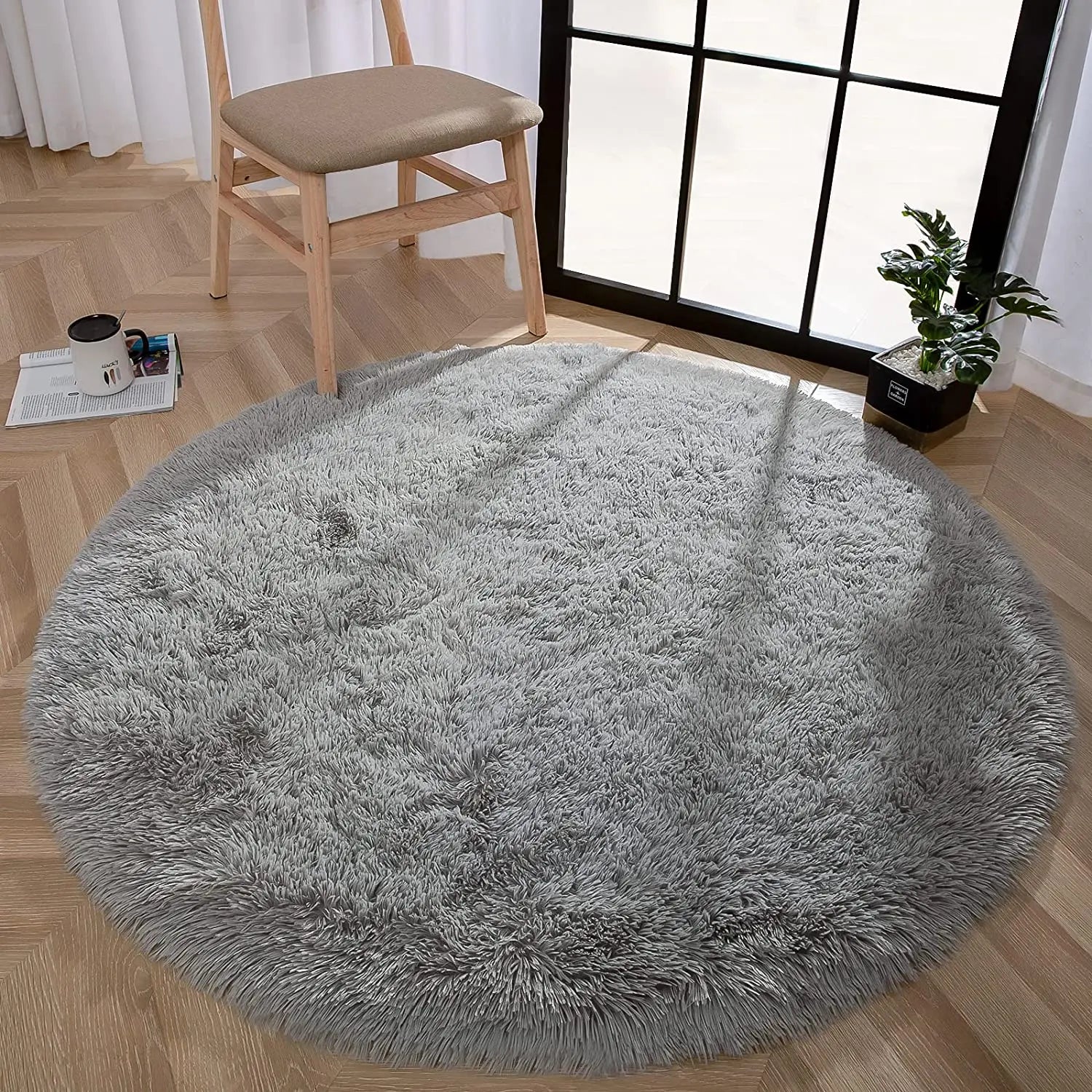 Round Plush Carpet for Living Room & Bedroom - Thick, Soft, Large Area Rug