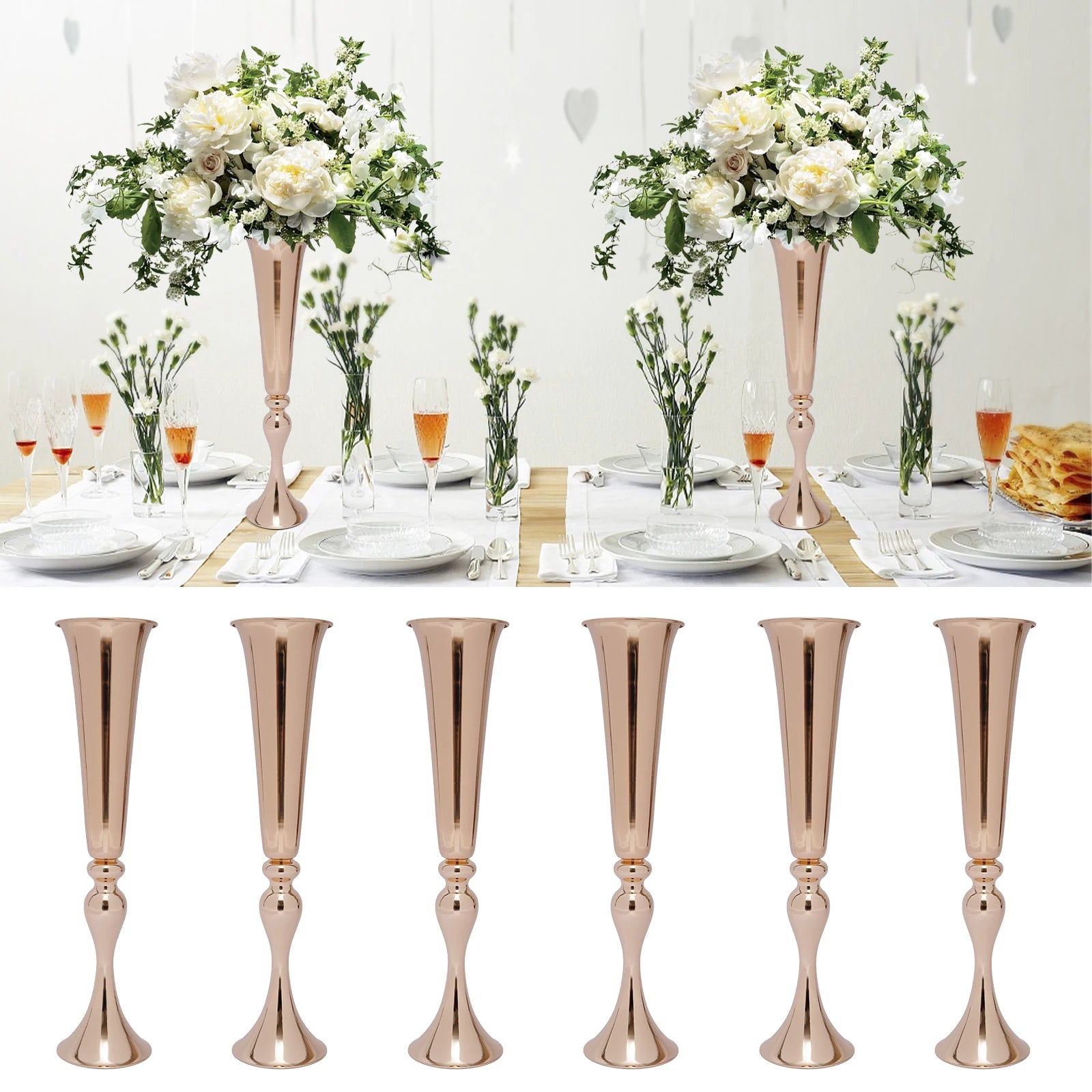 Trumpet Vases Desktop Flower Holder - 6PCS Gold Luxury Centerpiece