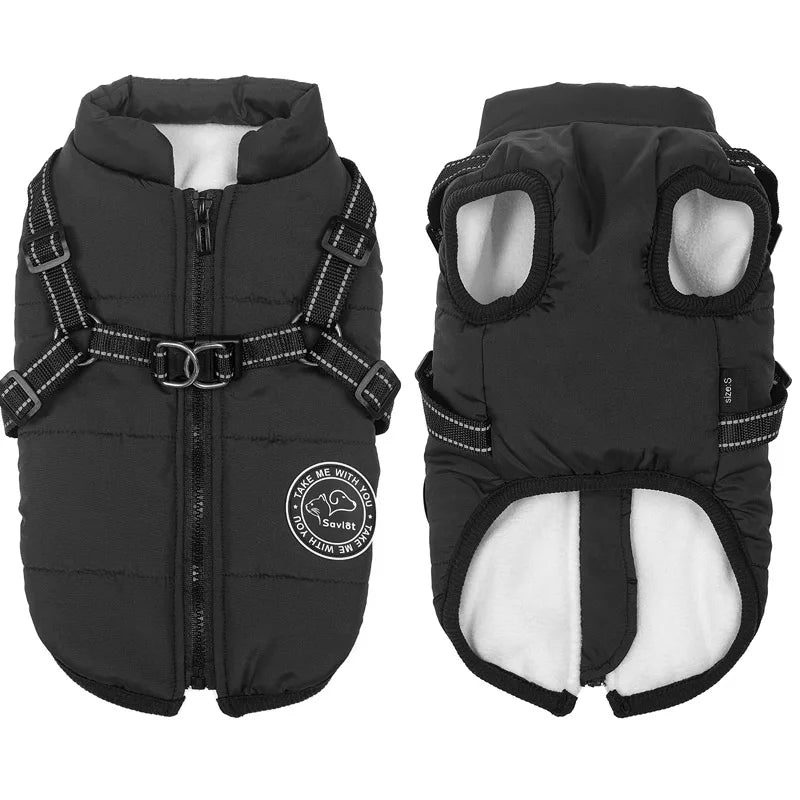 Winter Warm Dog Jacket Waterproof Pet Coat with Harness