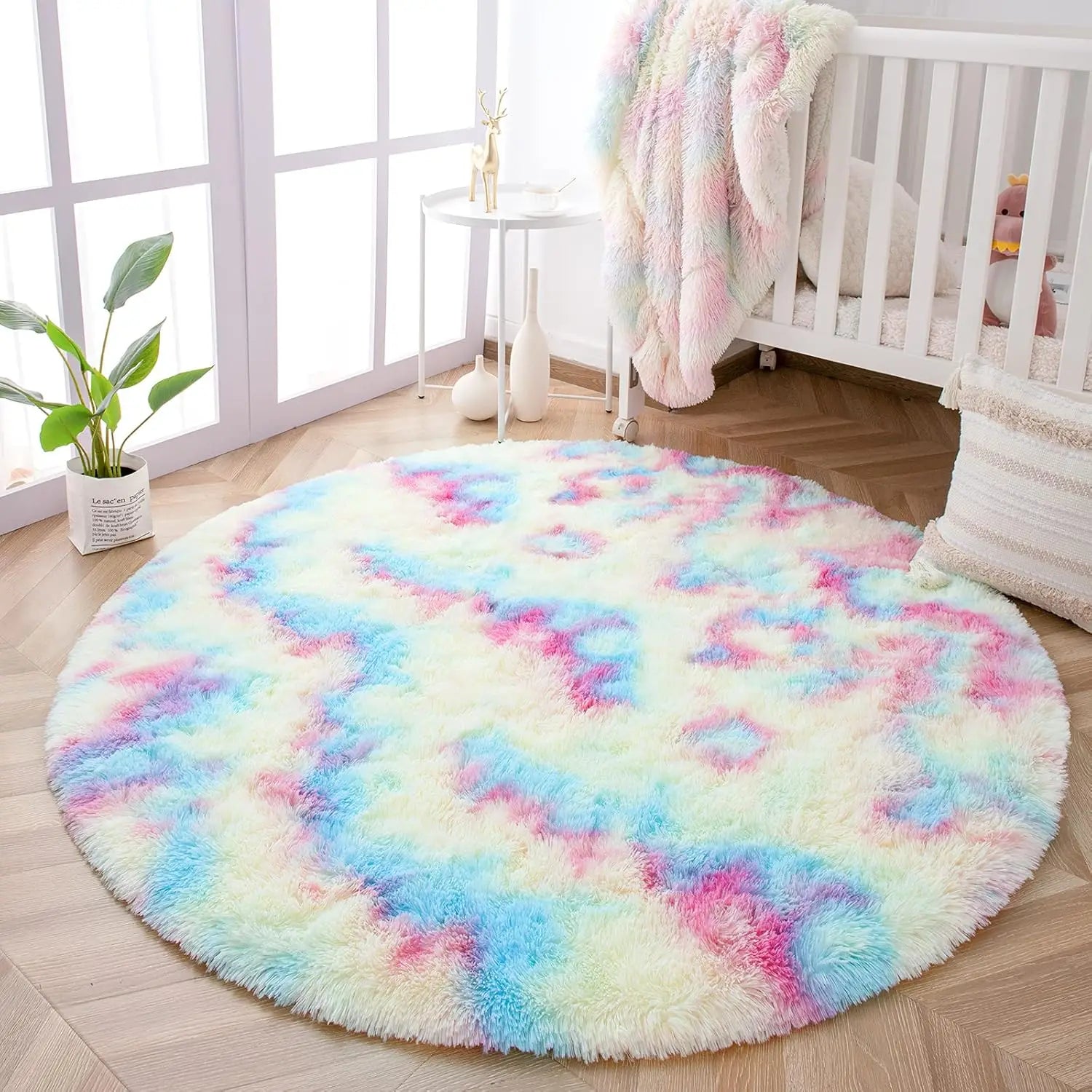 Round Plush Carpet for Living Room & Bedroom - Thick, Soft, Large Area Rug