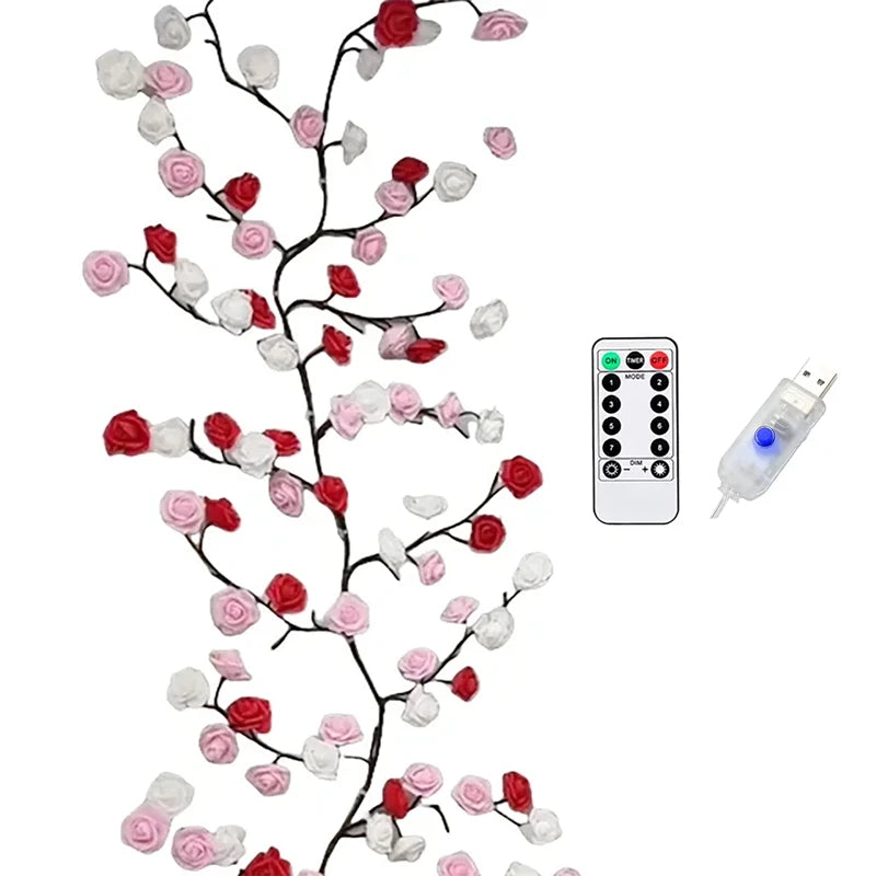 Flower Branch LED Light Vine Wall Decor with Remote Control