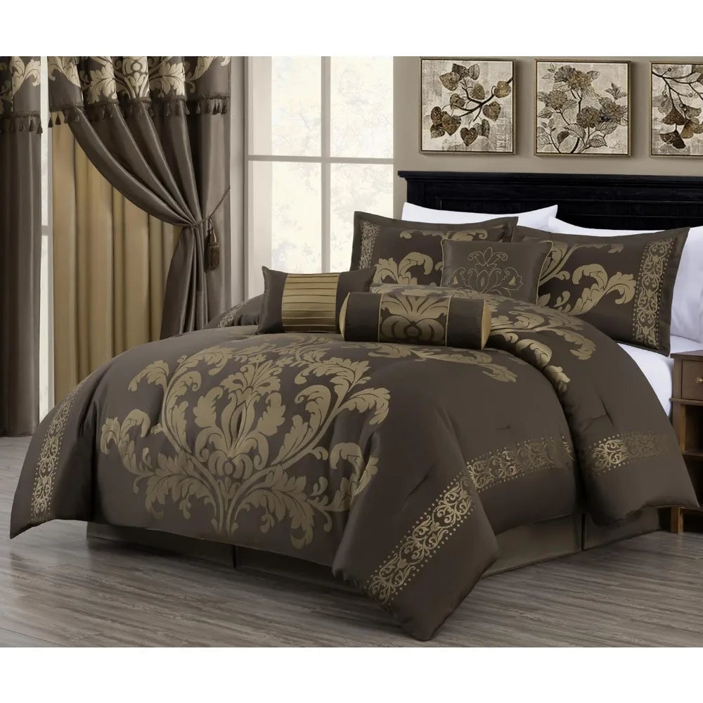 7-Piece Jacquard Floral Comforter Set (Queen, Purple)