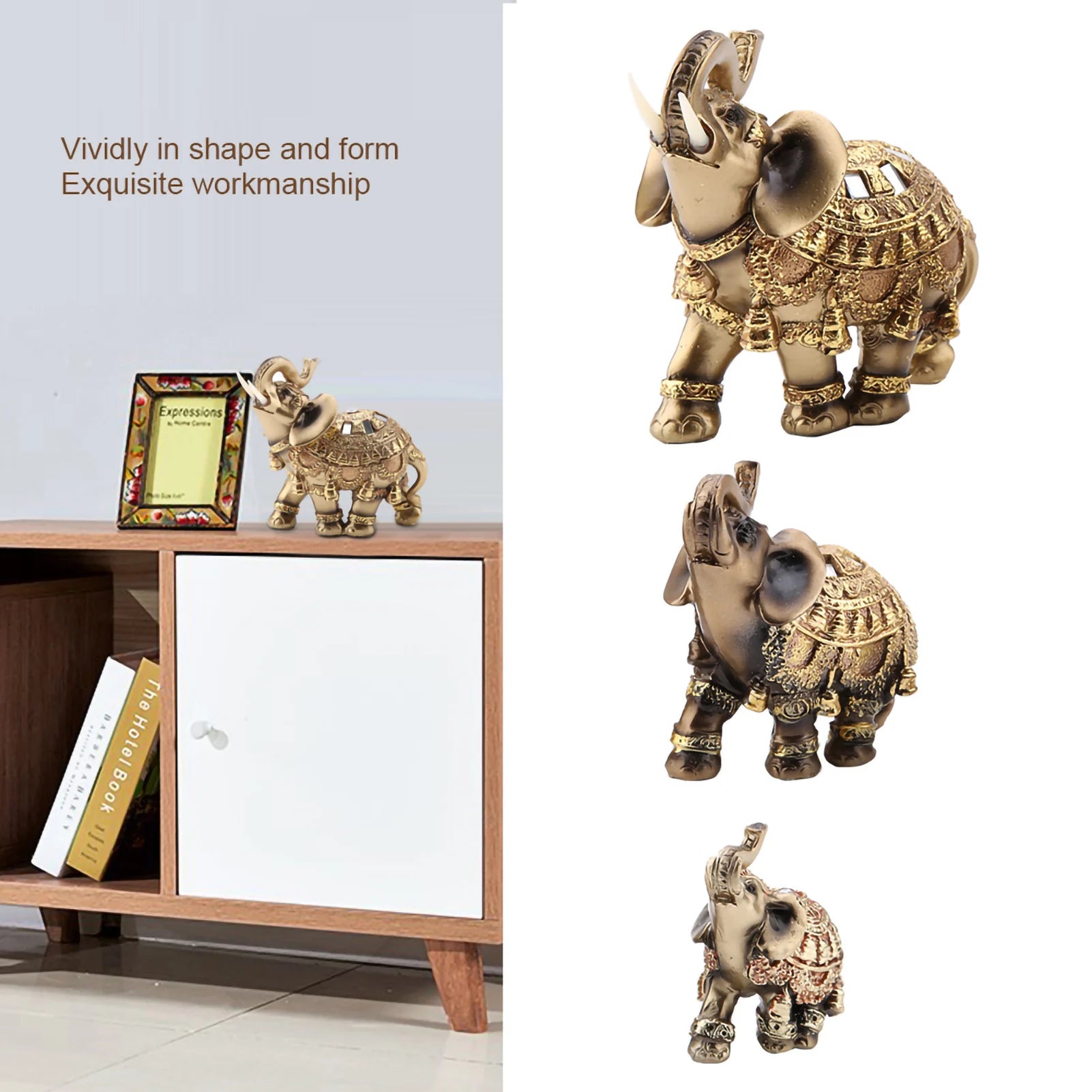 Golden Feng Shui Elephant Statue for Wealth and Luck