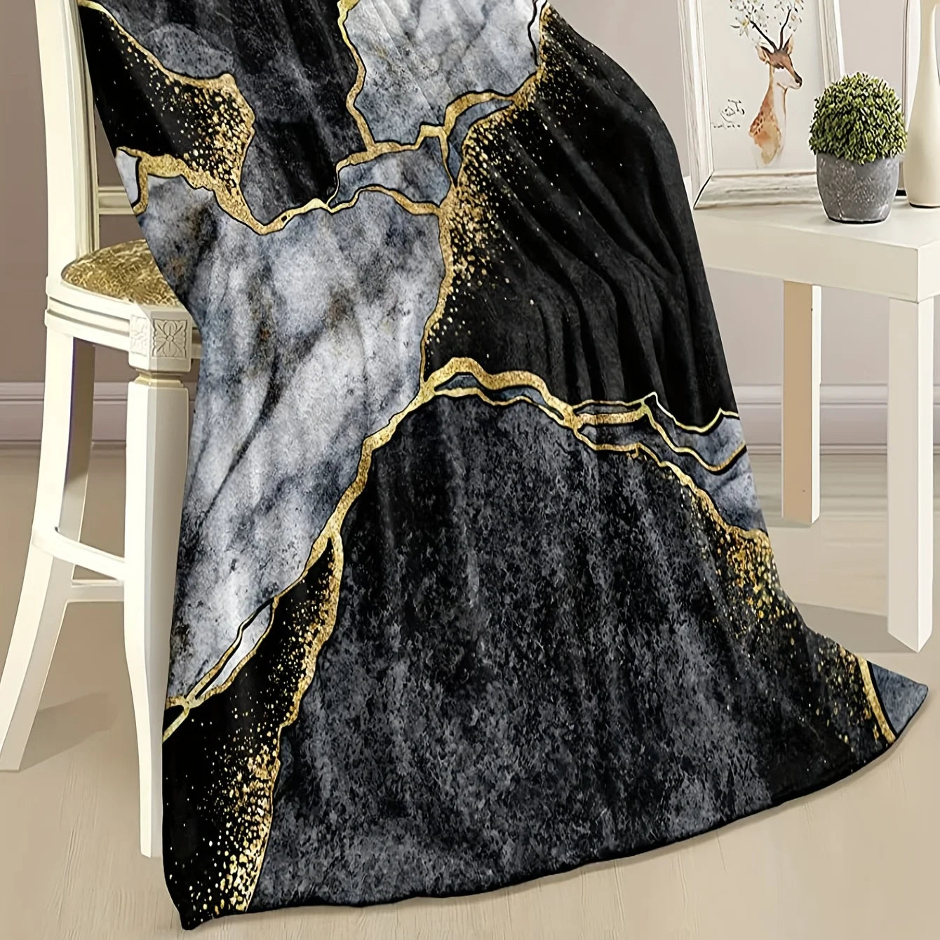 Black & Golden Yellow Marble Throw Blanket - Ultra Soft Fleece