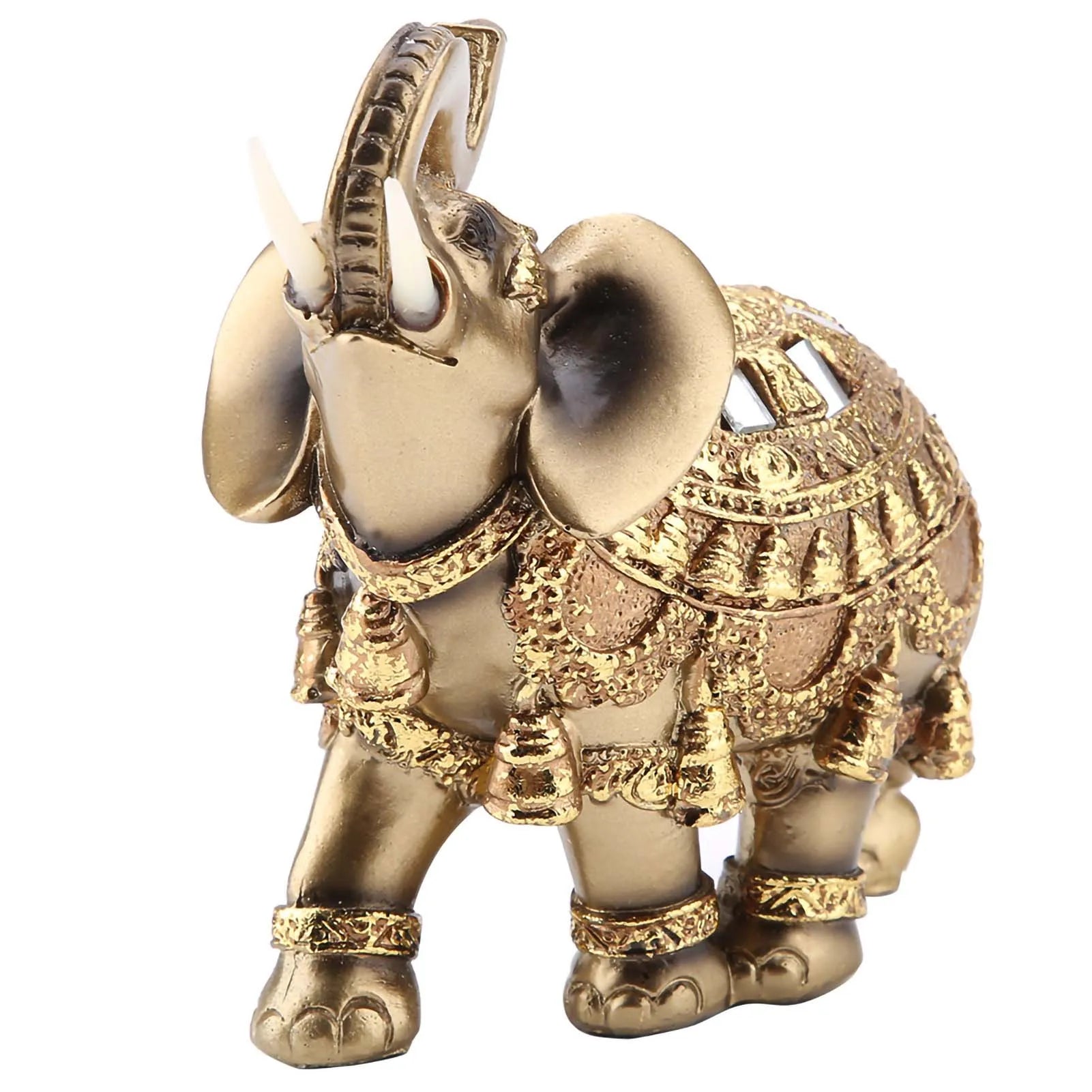 Golden Feng Shui Elephant Statue for Wealth and Luck