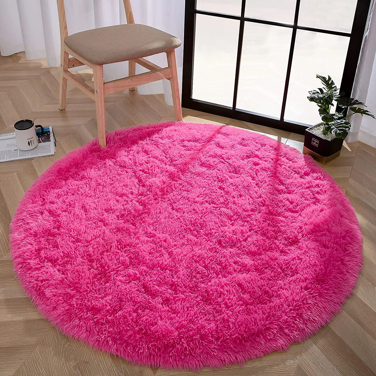 Round Plush Carpet for Living Room & Bedroom - Thick, Soft, Large Area Rug