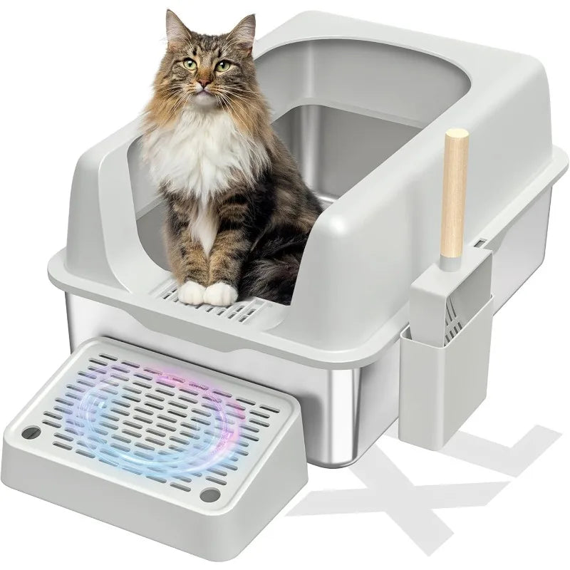 Stainless Steel XL Cat Litter Box with Lid