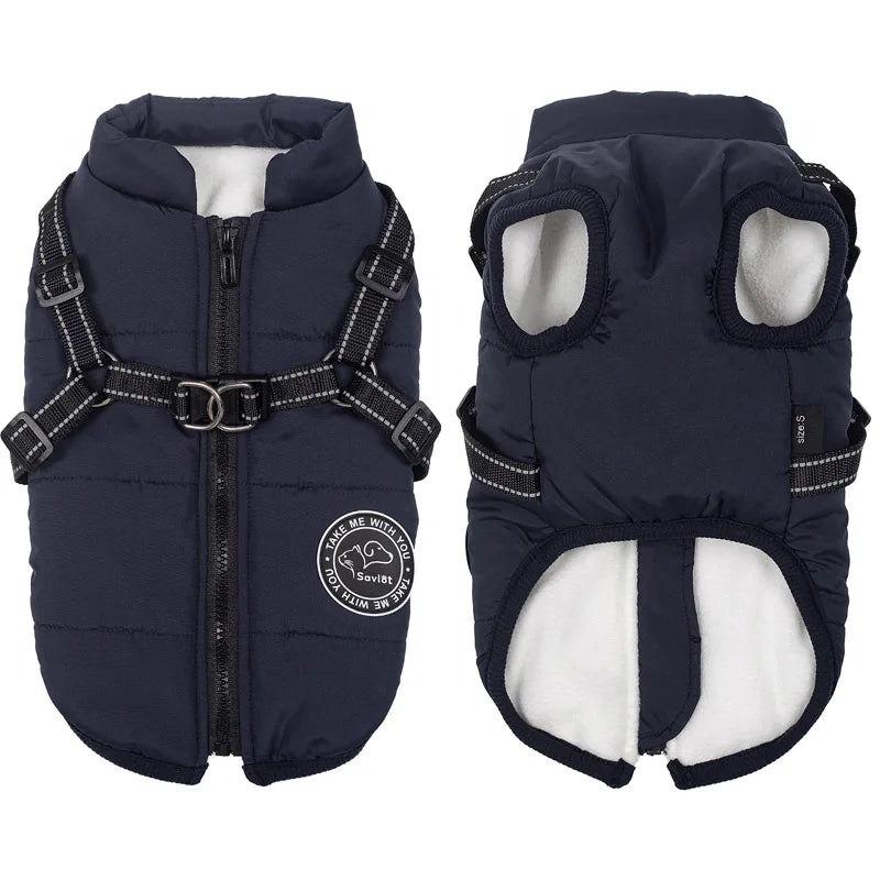 Winter Warm Dog Jacket Waterproof Pet Coat with Harness