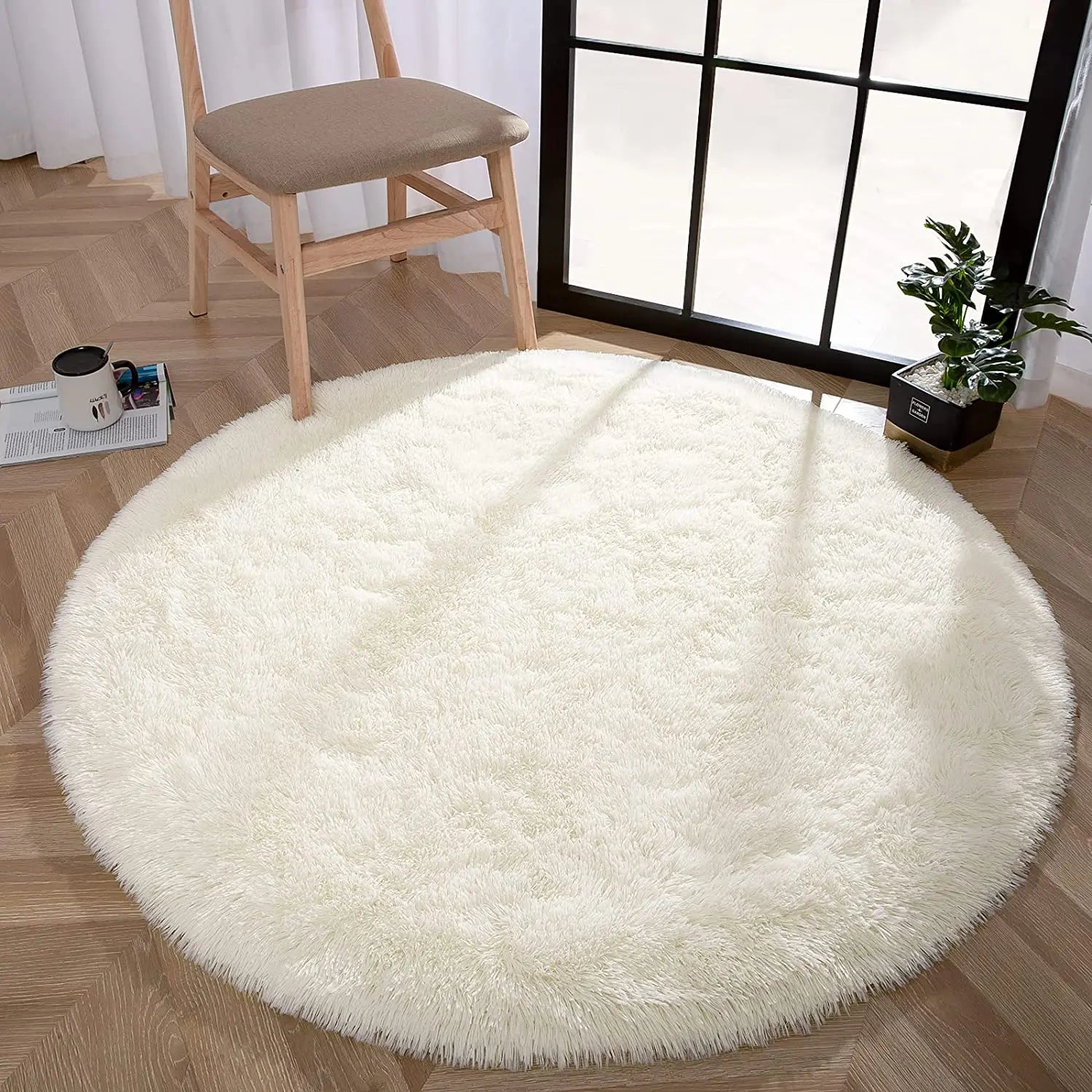 Round Plush Carpet for Living Room & Bedroom - Thick, Soft, Large Area Rug