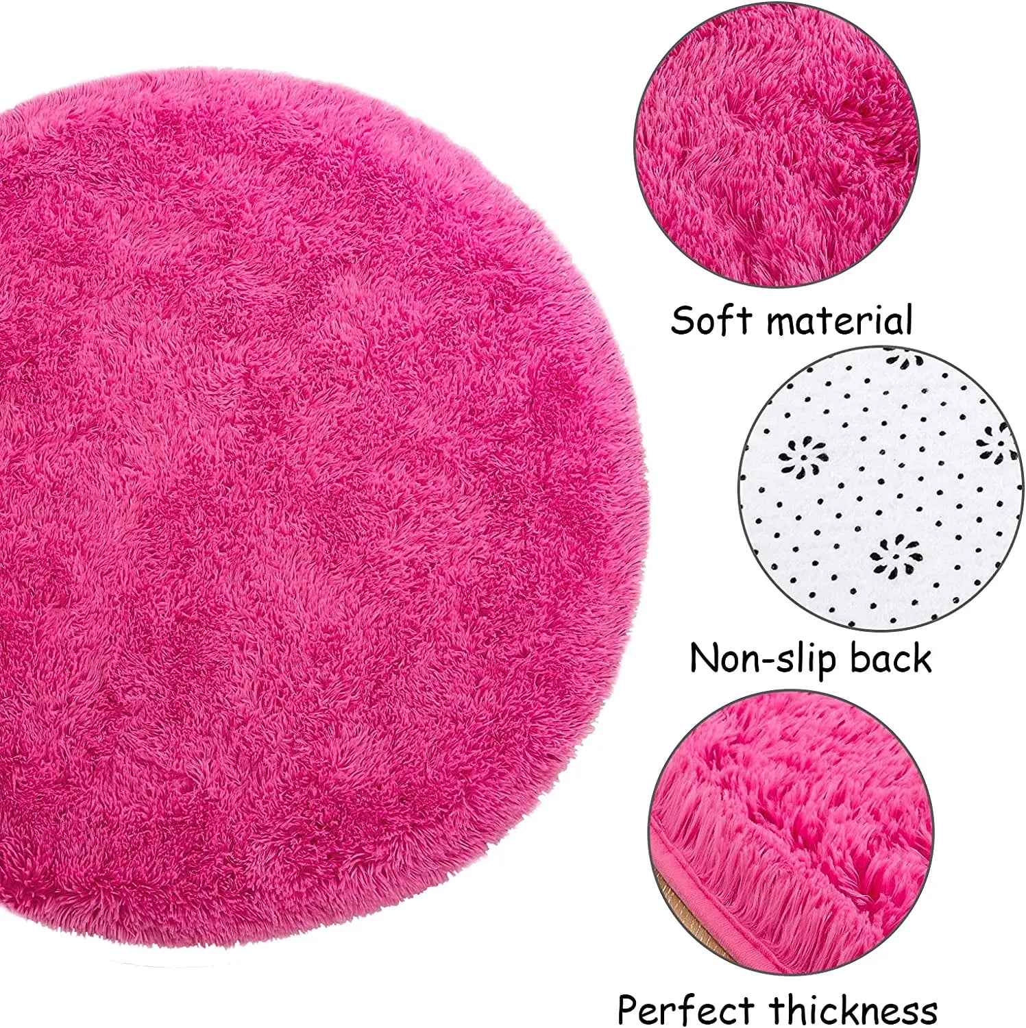 Round Plush Carpet for Living Room & Bedroom - Thick, Soft, Large Area Rug