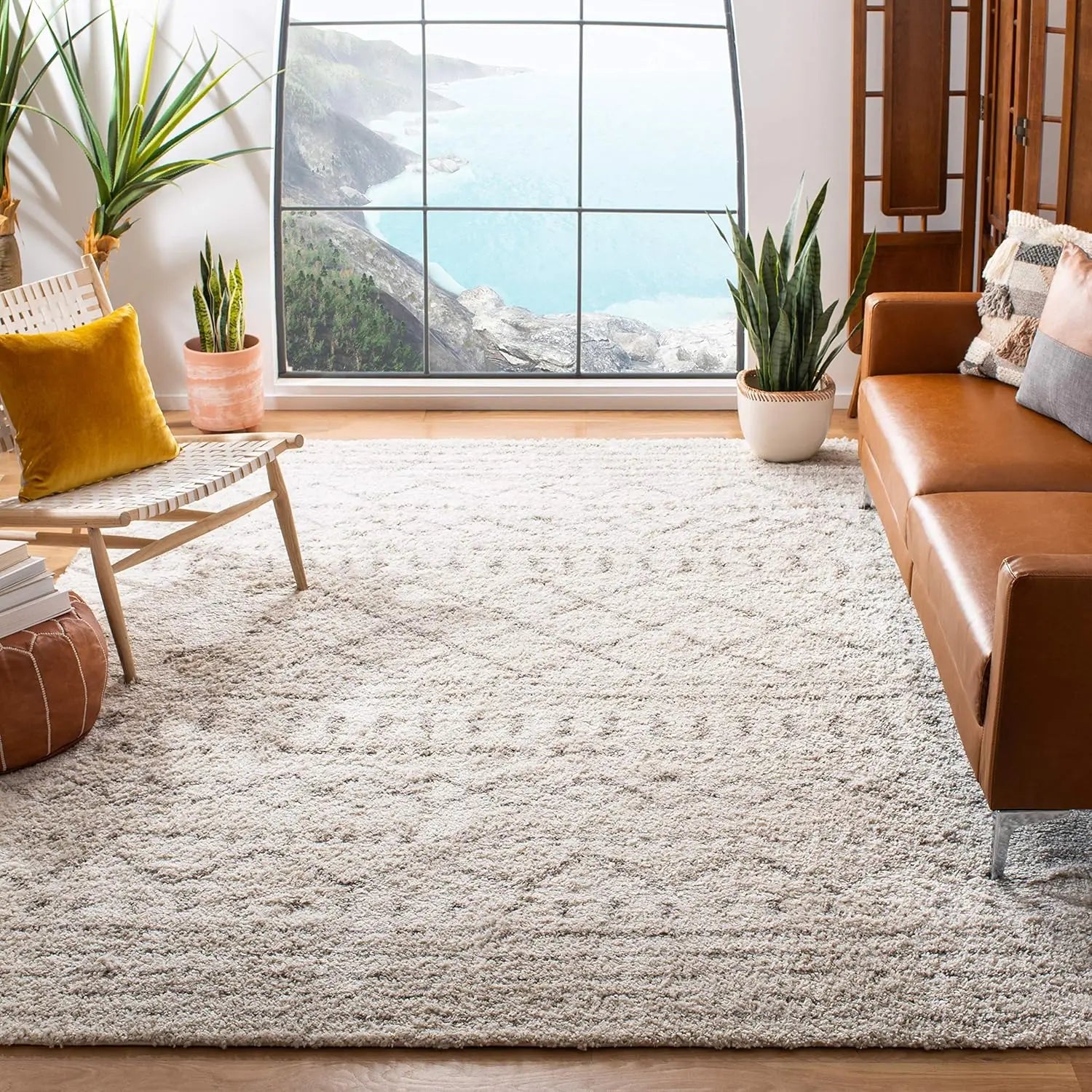 Arizona Shag Area Rug - 9' x 12', Ivory & Beige