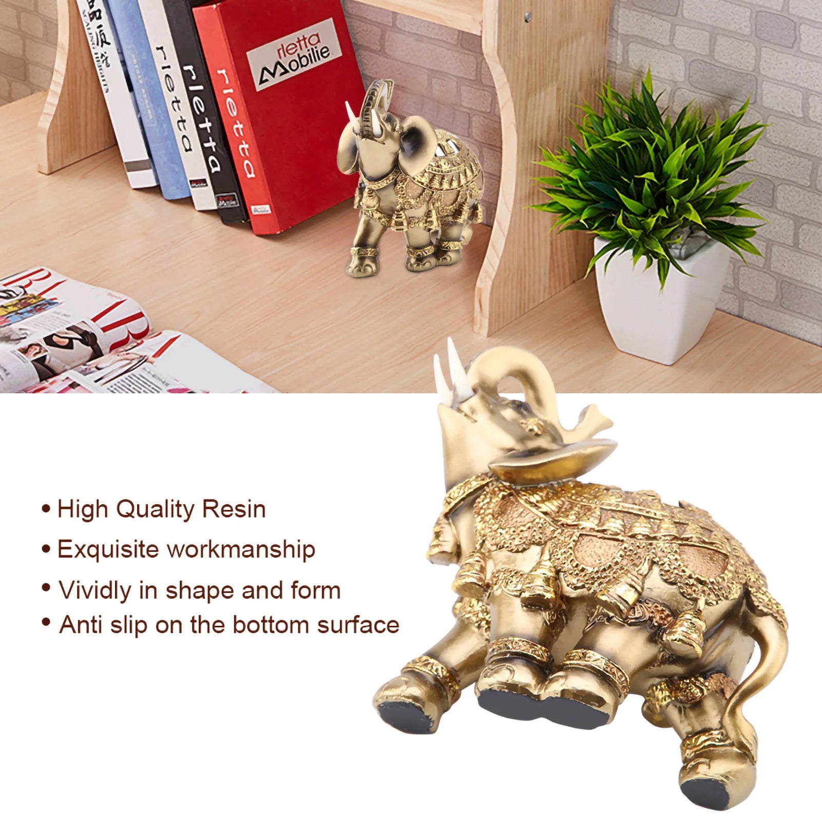 Golden Feng Shui Elephant Statue for Wealth and Luck