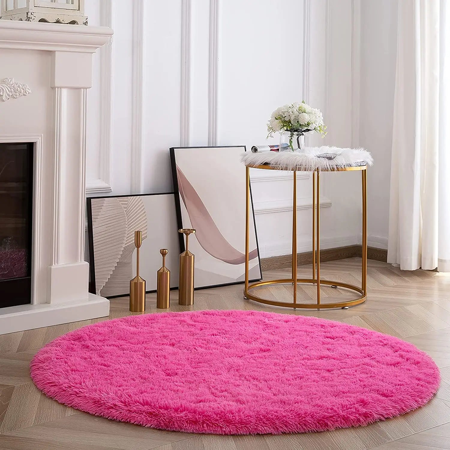 Round Plush Carpet for Living Room & Bedroom - Thick, Soft, Large Area Rug